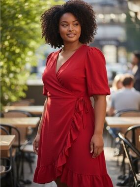 ADDITION ELLE  plus size Red Wrap Ruffle Dress size 20